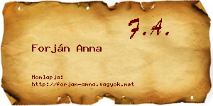 Forján Anna névjegykártya